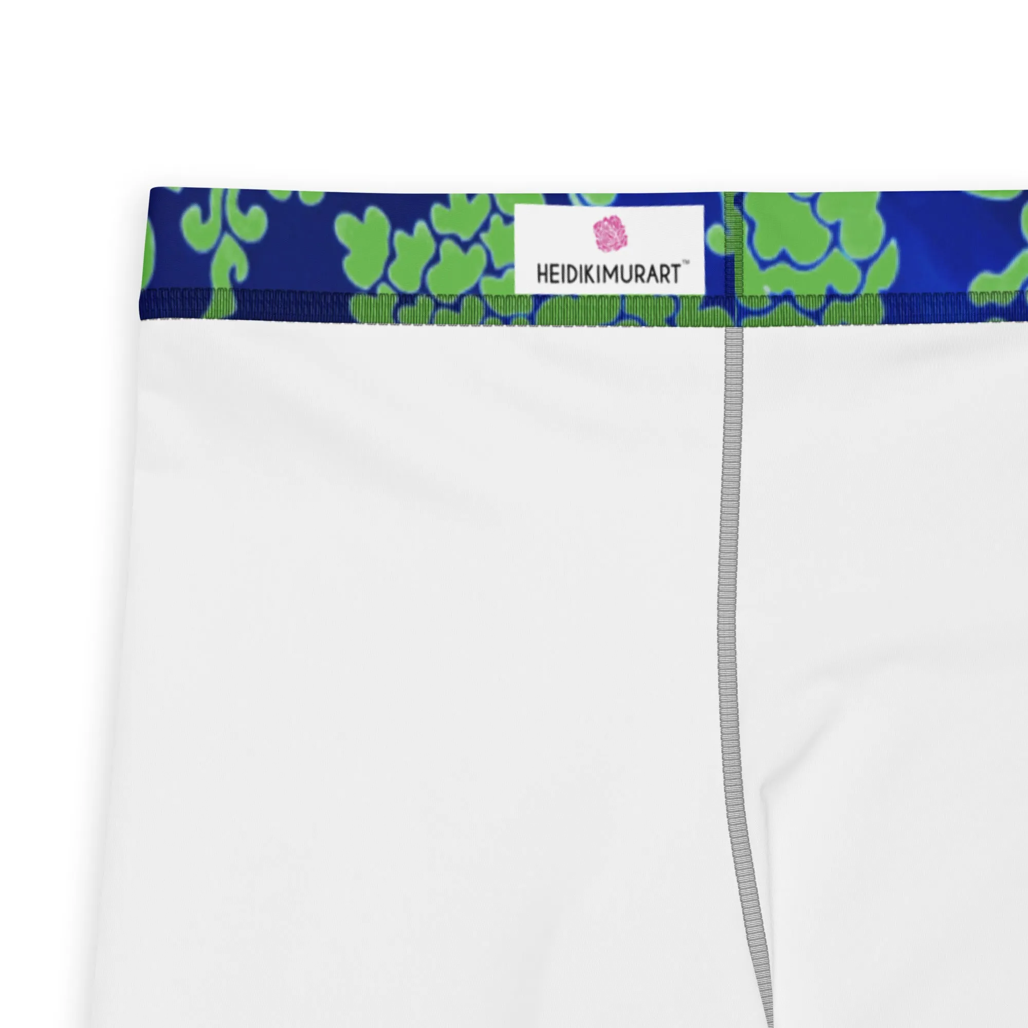 Green Blue Floral Print Megegings, Best Blue and Green Oriental Style Floral Print Meggings Compression Tights - Made in USA/EU/MX