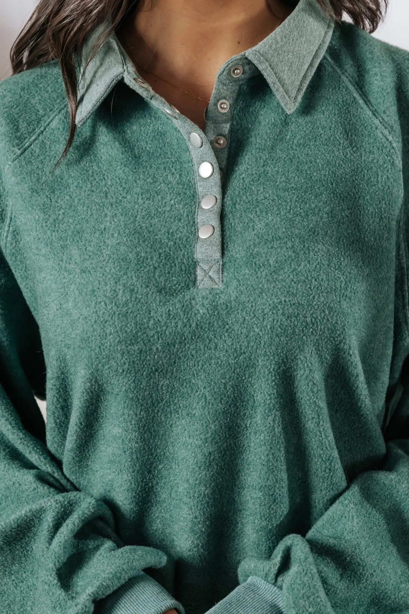 Green Brushed Button Up Pullover