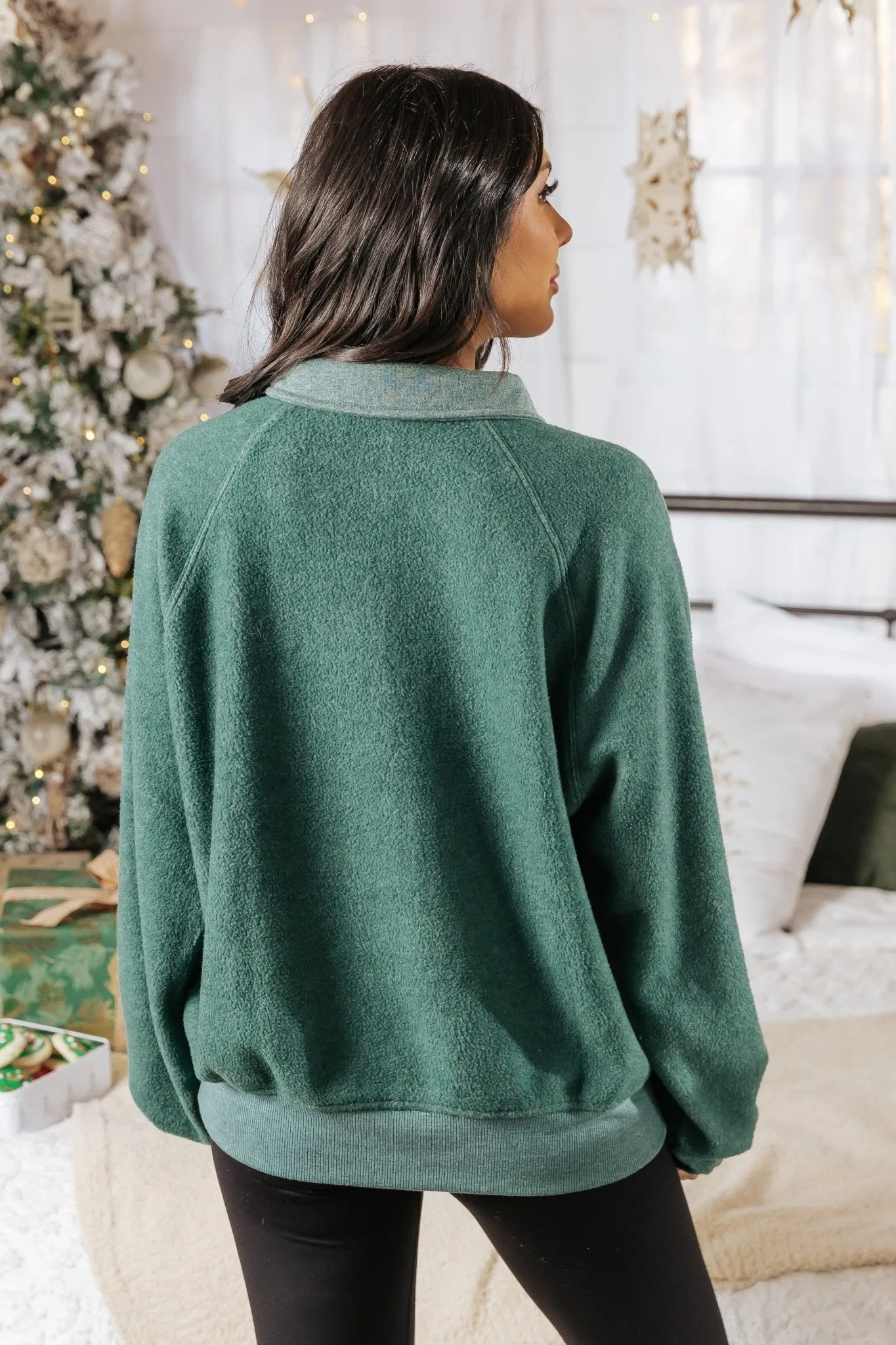 Green Brushed Button Up Pullover