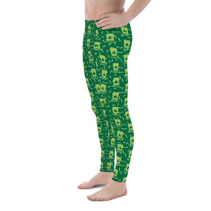 Green Clover Irish Hat Festive Fun St. Patty's Day Men's Leggings Tights- Made in USA/EU