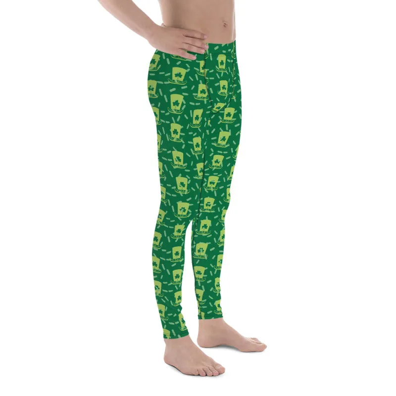Green Clover Irish Hat Festive Fun St. Patty's Day Men's Leggings Tights- Made in USA/EU