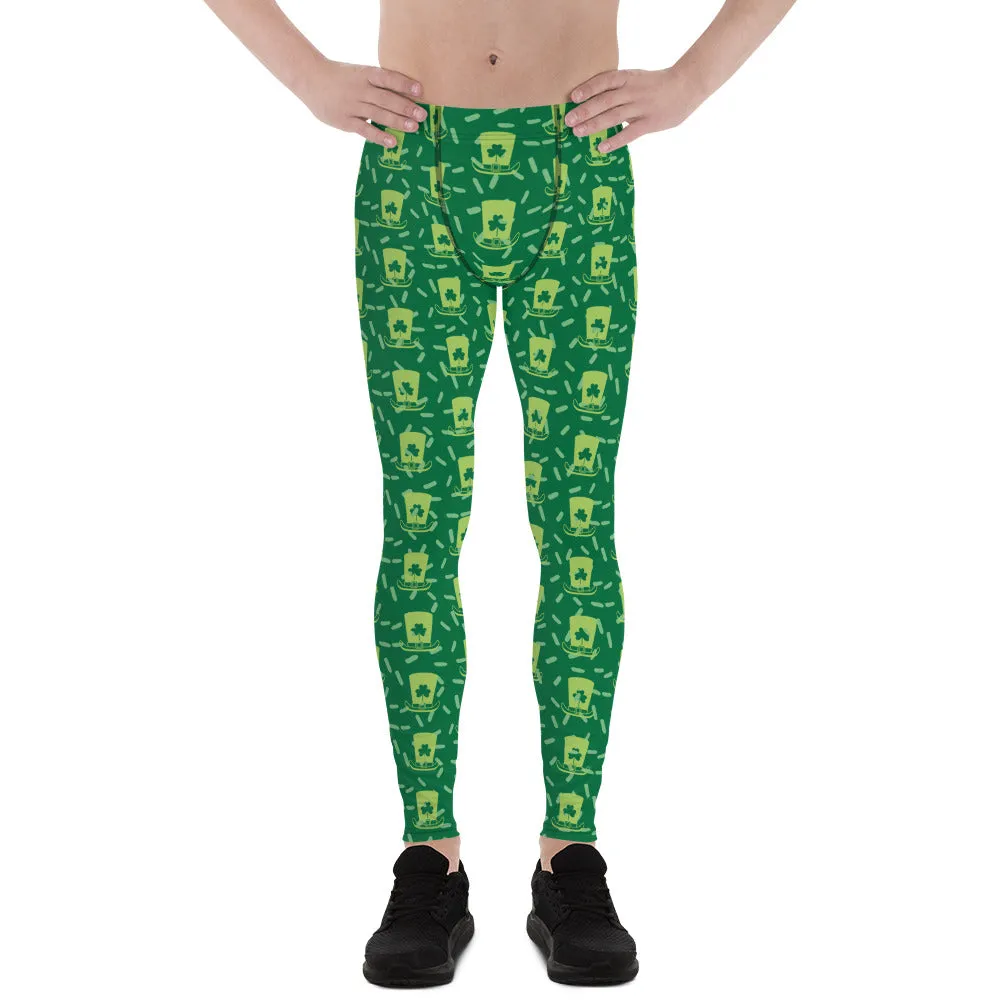 Green Clover Irish Hat Festive Fun St. Patty's Day Men's Leggings Tights- Made in USA/EU