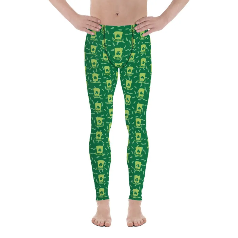 Green Clover Irish Hat Festive Fun St. Patty's Day Men's Leggings Tights- Made in USA/EU