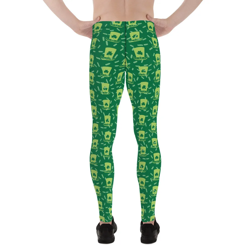 Green Clover Irish Hat Festive Fun St. Patty's Day Men's Leggings Tights- Made in USA/EU