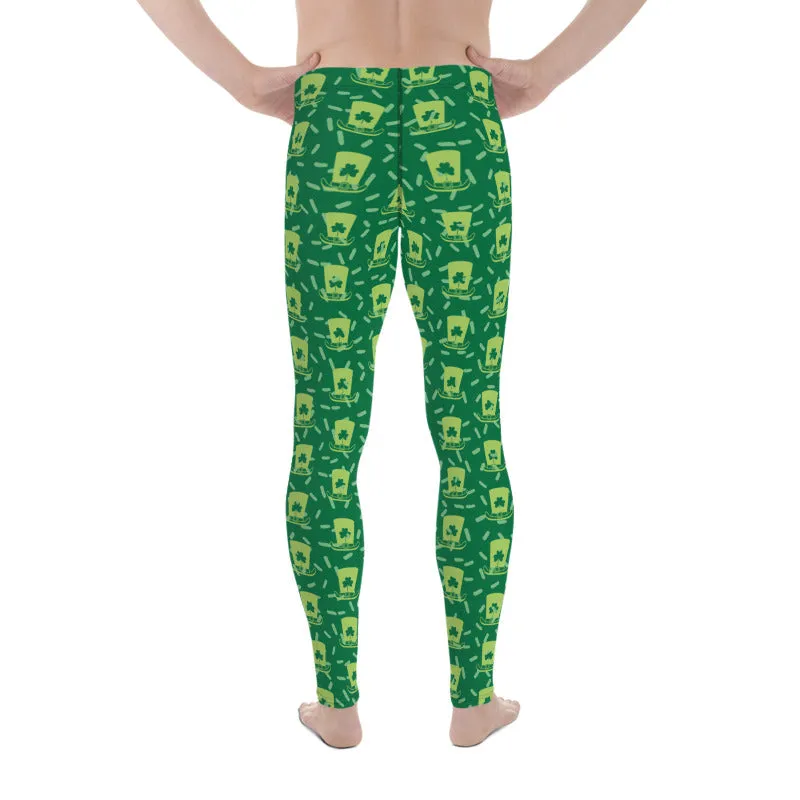 Green Clover Irish Hat Festive Fun St. Patty's Day Men's Leggings Tights- Made in USA/EU