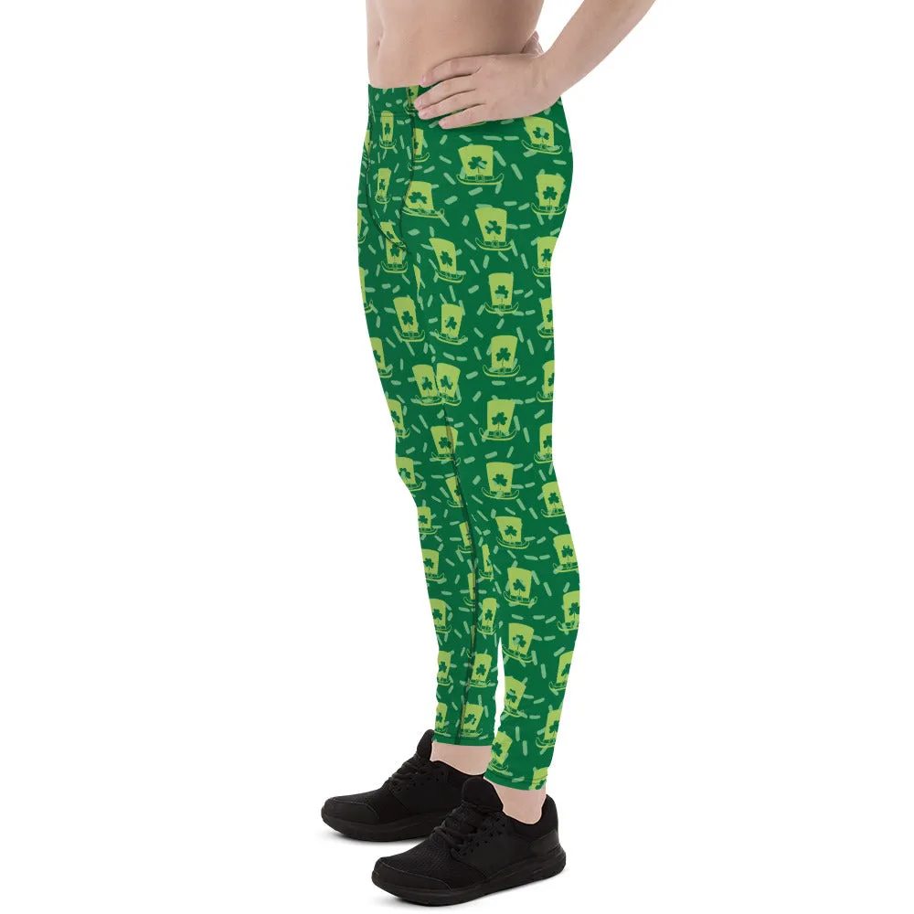 Green Clover Irish Hat Festive Fun St. Patty's Day Men's Leggings Tights- Made in USA/EU