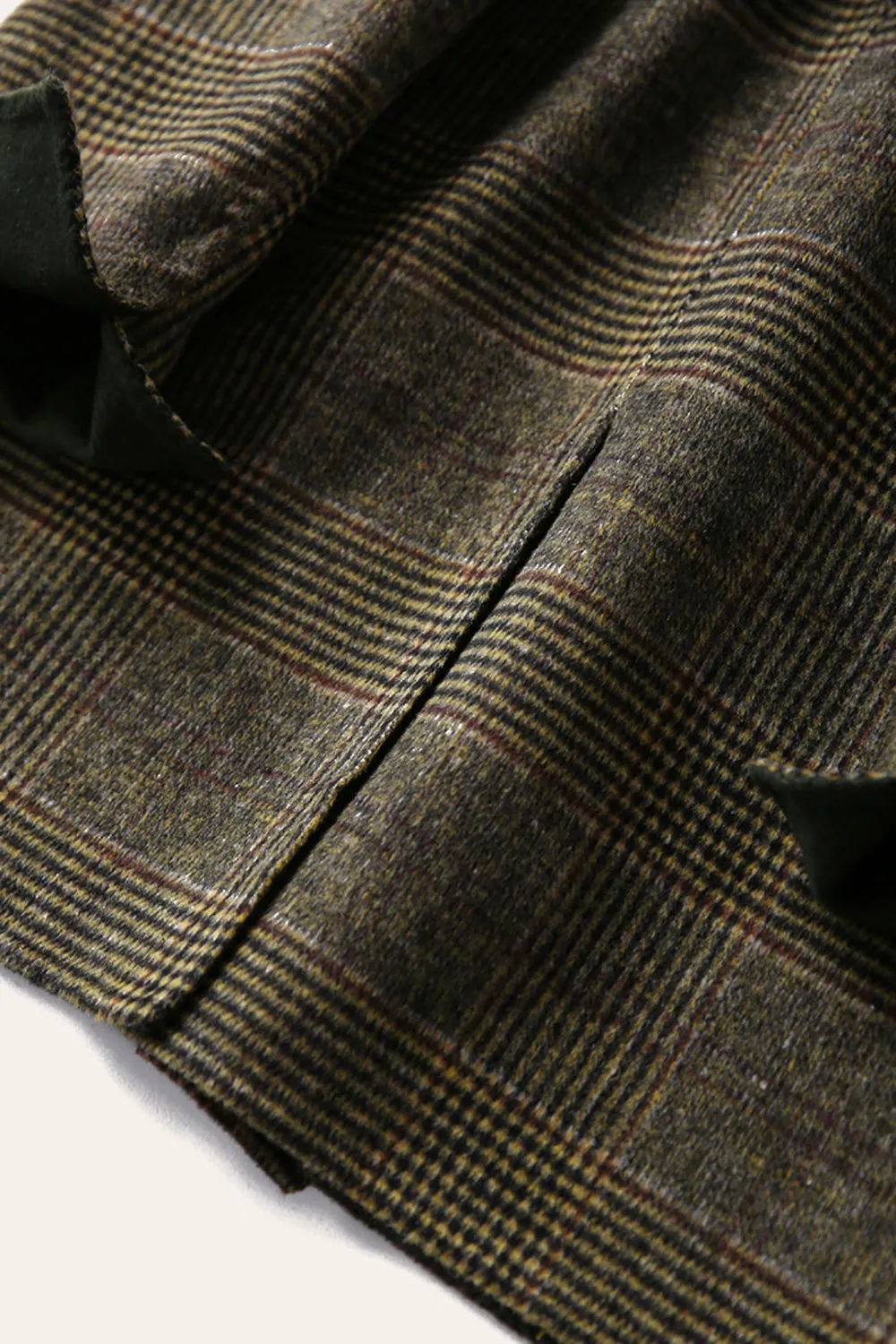Grey Wool Blend Plaid One Button Lapel Neck Coat