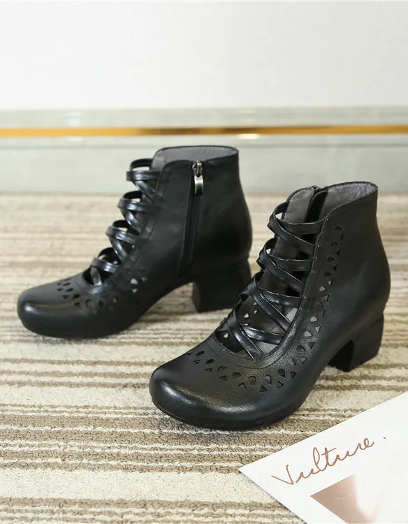 Handmade Retro Hollow Summer Chunky Boots