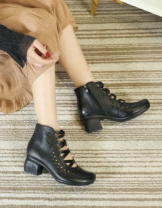 Handmade Retro Hollow Summer Chunky Boots