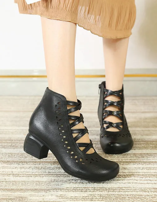 Handmade Retro Hollow Summer Chunky Boots