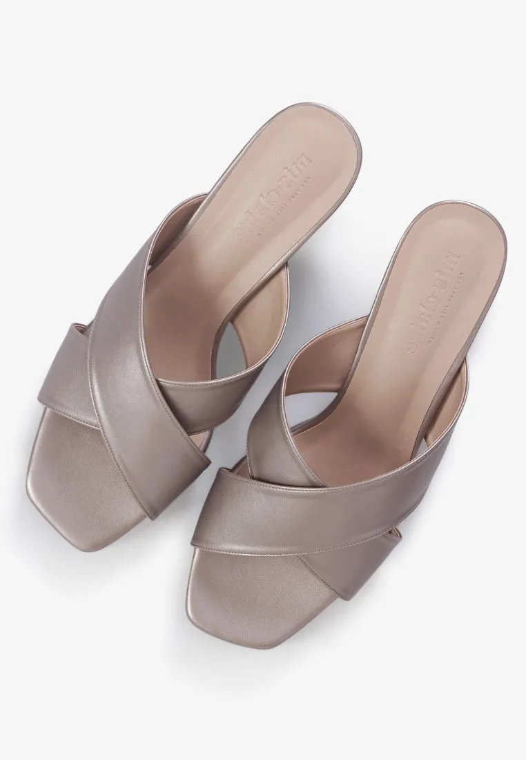 Heather Cross Strap Chunky High Heels - Metallic Gold