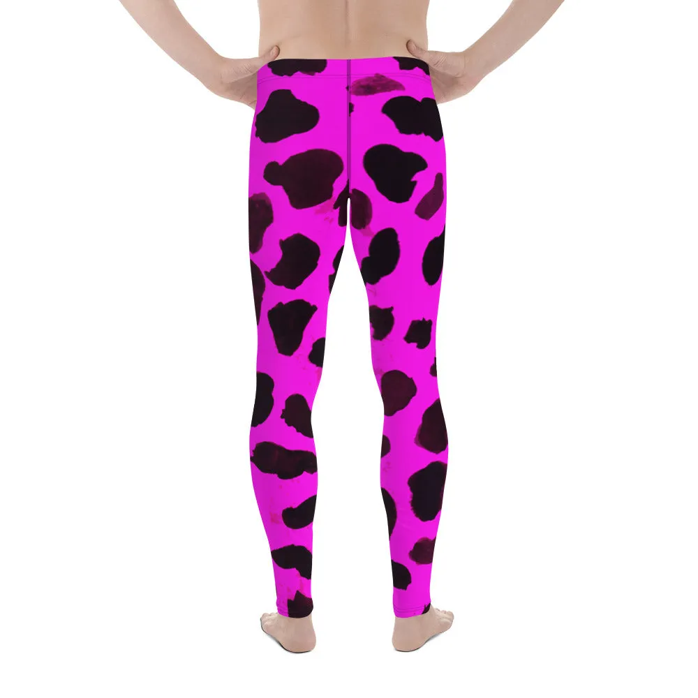 Hot Pink Cow Print Meggings, Best Cow Print Animal Print Sexy Men's Fashion Leggings- Made in USA/EU/MX