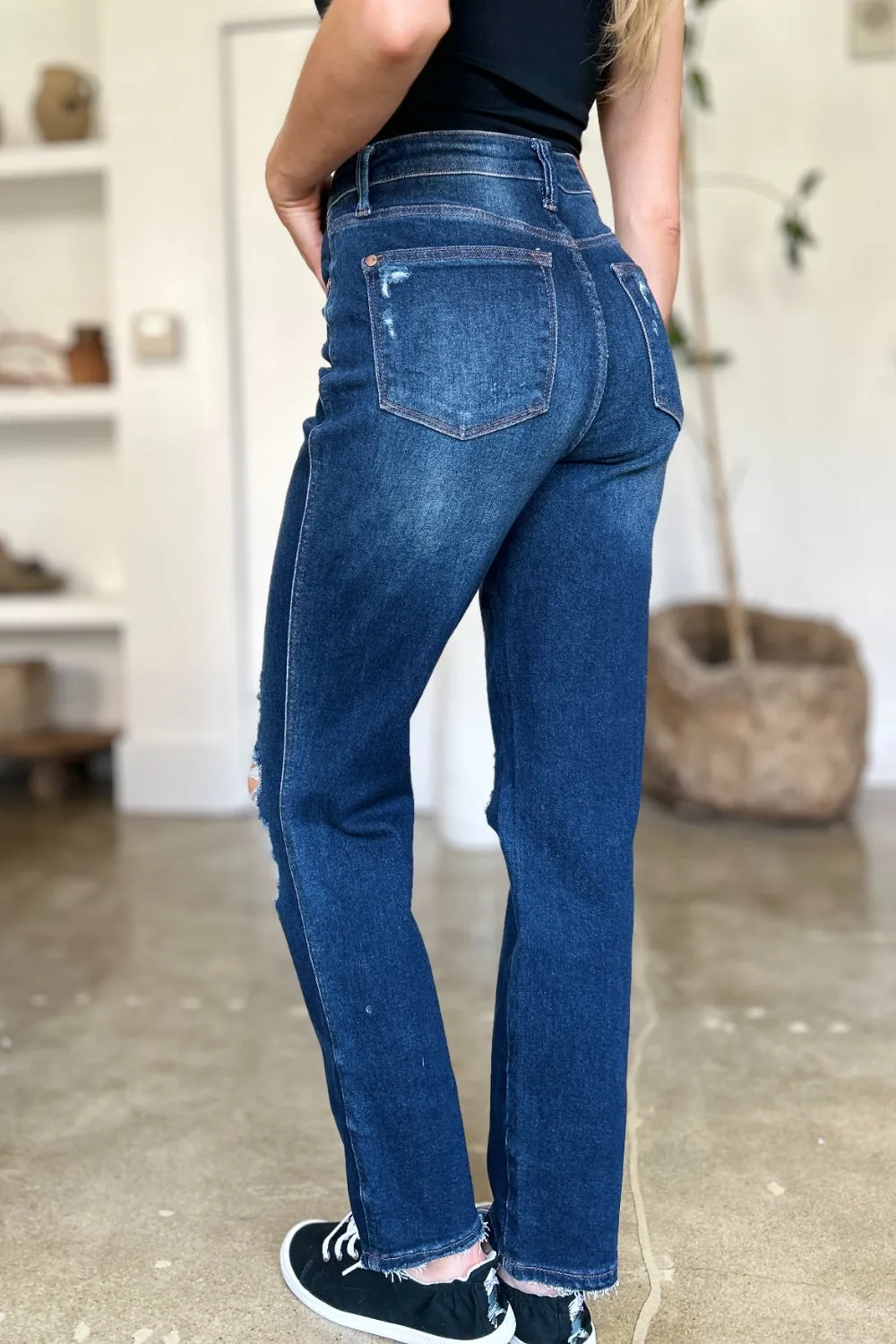 Judy Blue Full Size High Waist Rigid Magic Heavy Destroy Straight Denim Jeans