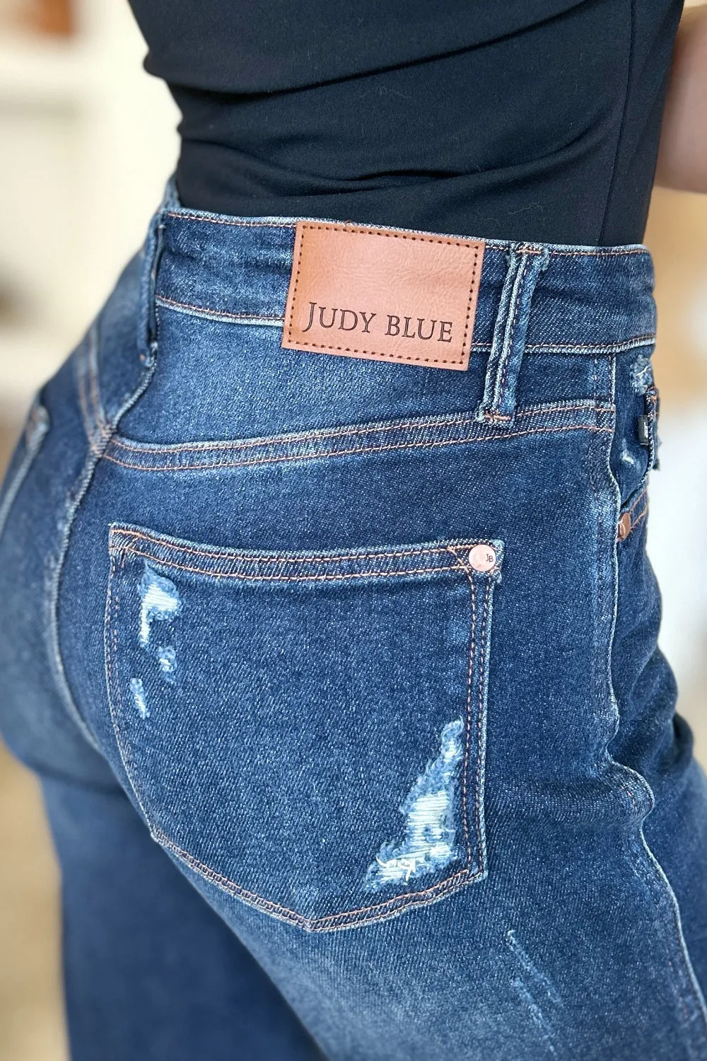 Judy Blue Full Size High Waist Rigid Magic Heavy Destroy Straight Denim Jeans