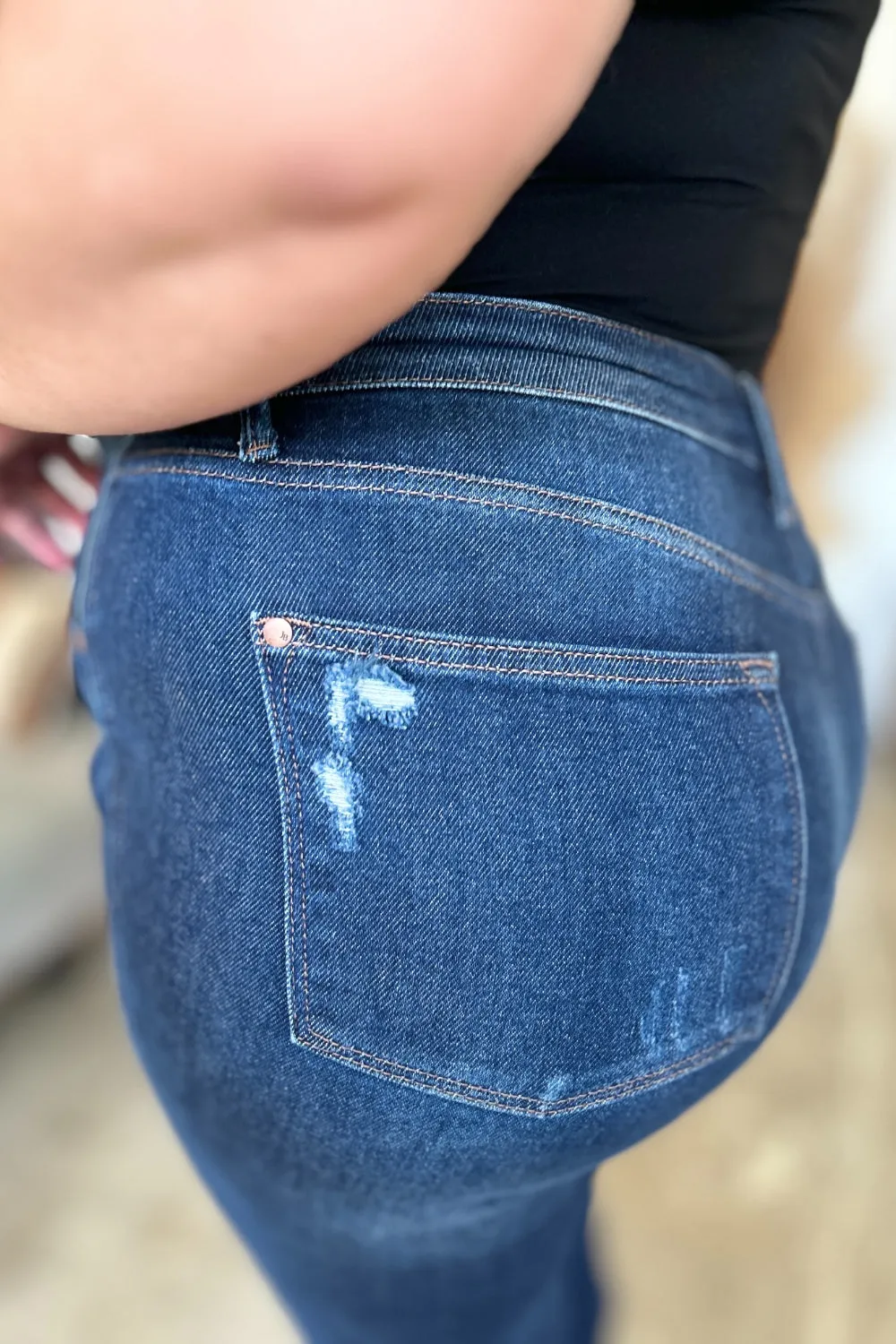 Judy Blue Full Size High Waist Rigid Magic Heavy Destroy Straight Denim Jeans