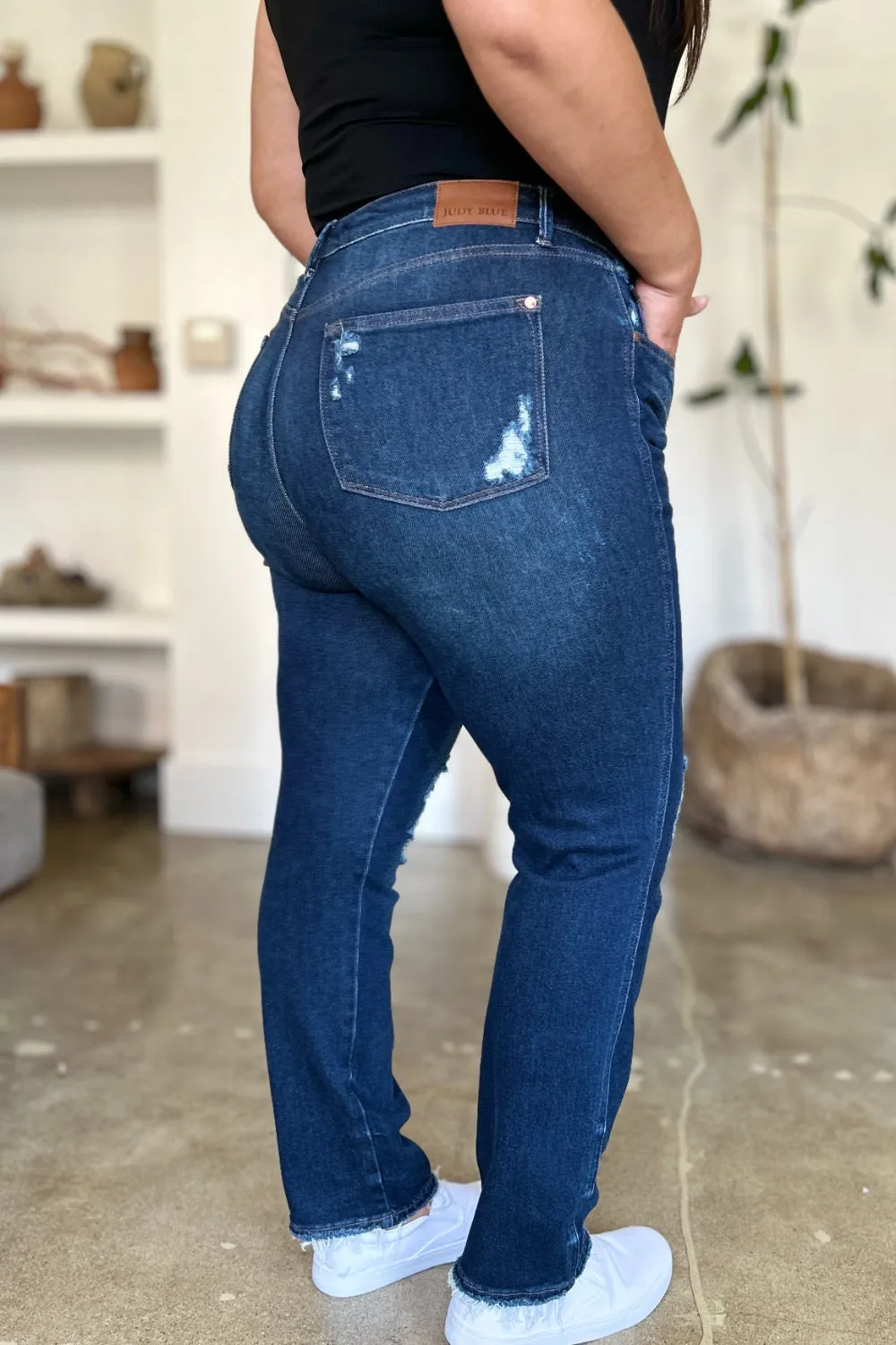 Judy Blue Full Size High Waist Rigid Magic Heavy Destroy Straight Denim Jeans