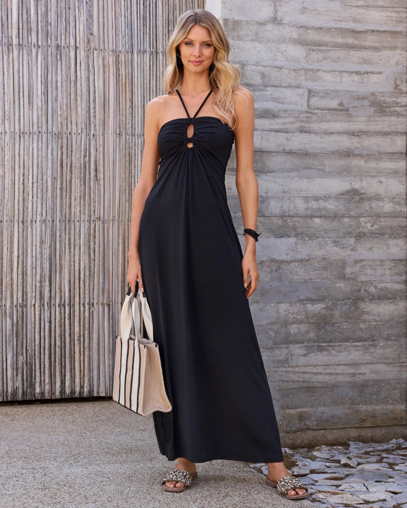 Keyhole Halter Maxi Dress Black