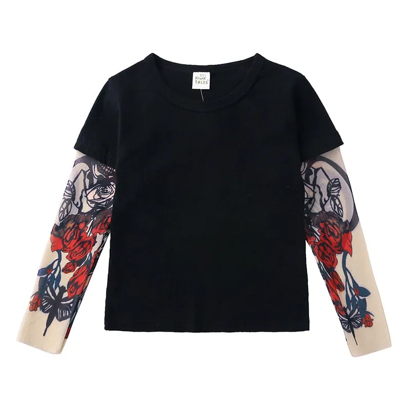 Kids Black Long Sleeves Shirts Tattoo Girls Boys  - 126