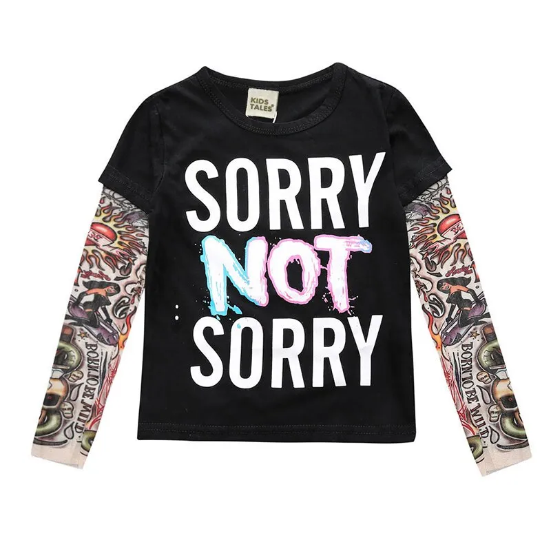 Kids Black Long Sleeves Shirts Tattoo Girls Boys  - 126