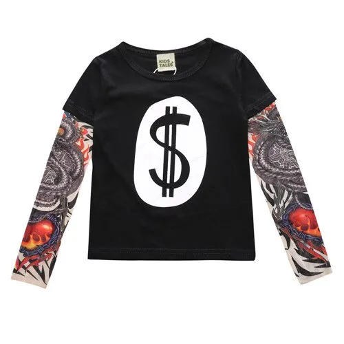 Kids Black Long Sleeves Shirts Tattoo Girls Boys  - 126