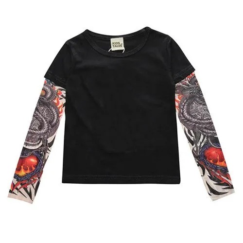 Kids Black Long Sleeves Shirts Tattoo Girls Boys  - 126