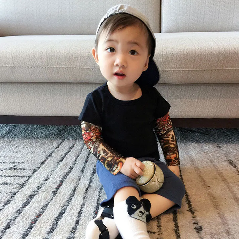 Kids Black Long Sleeves Shirts Tattoo Girls Boys  - 126
