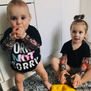 Kids Black Long Sleeves Shirts Tattoo Girls Boys  - 126