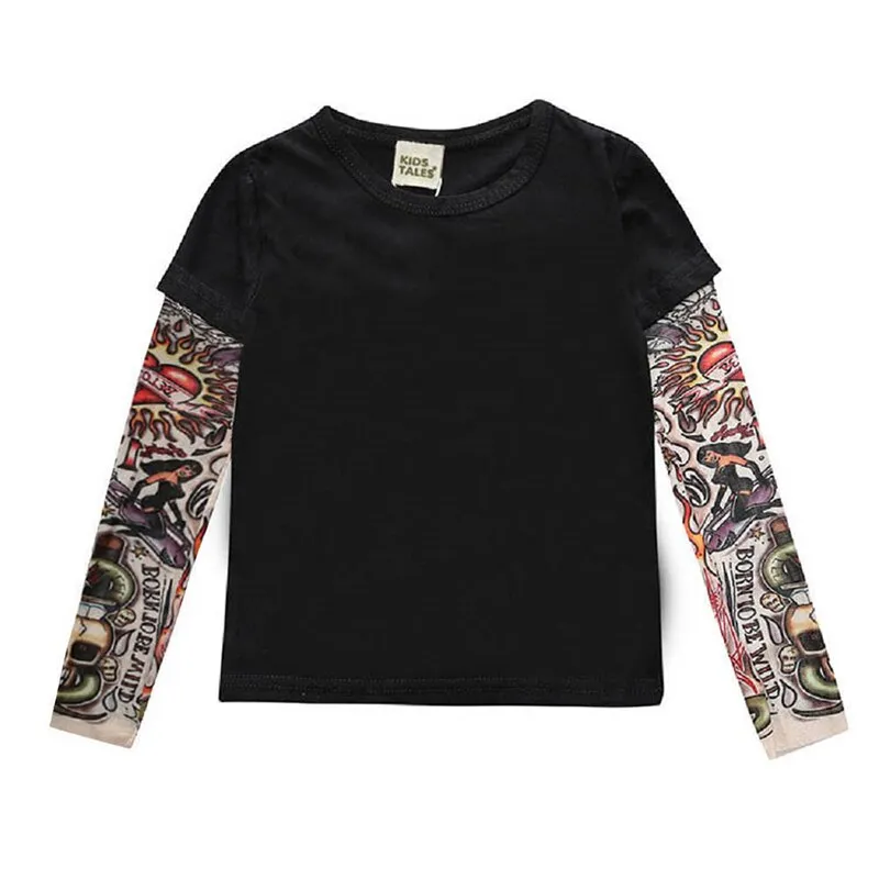 Kids Black Long Sleeves Shirts Tattoo Girls Boys  - 126