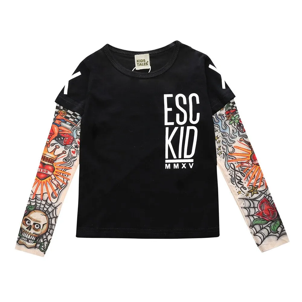 Kids Black Long Sleeves Shirts Tattoo Girls Boys  - 126