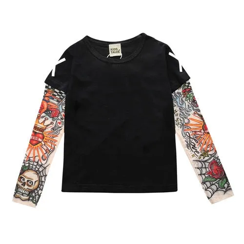 Kids Black Long Sleeves Shirts Tattoo Girls Boys  - 126