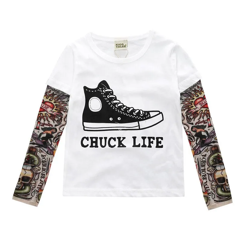 Kids Black Long Sleeves Shirts Tattoo Girls Boys  - 126