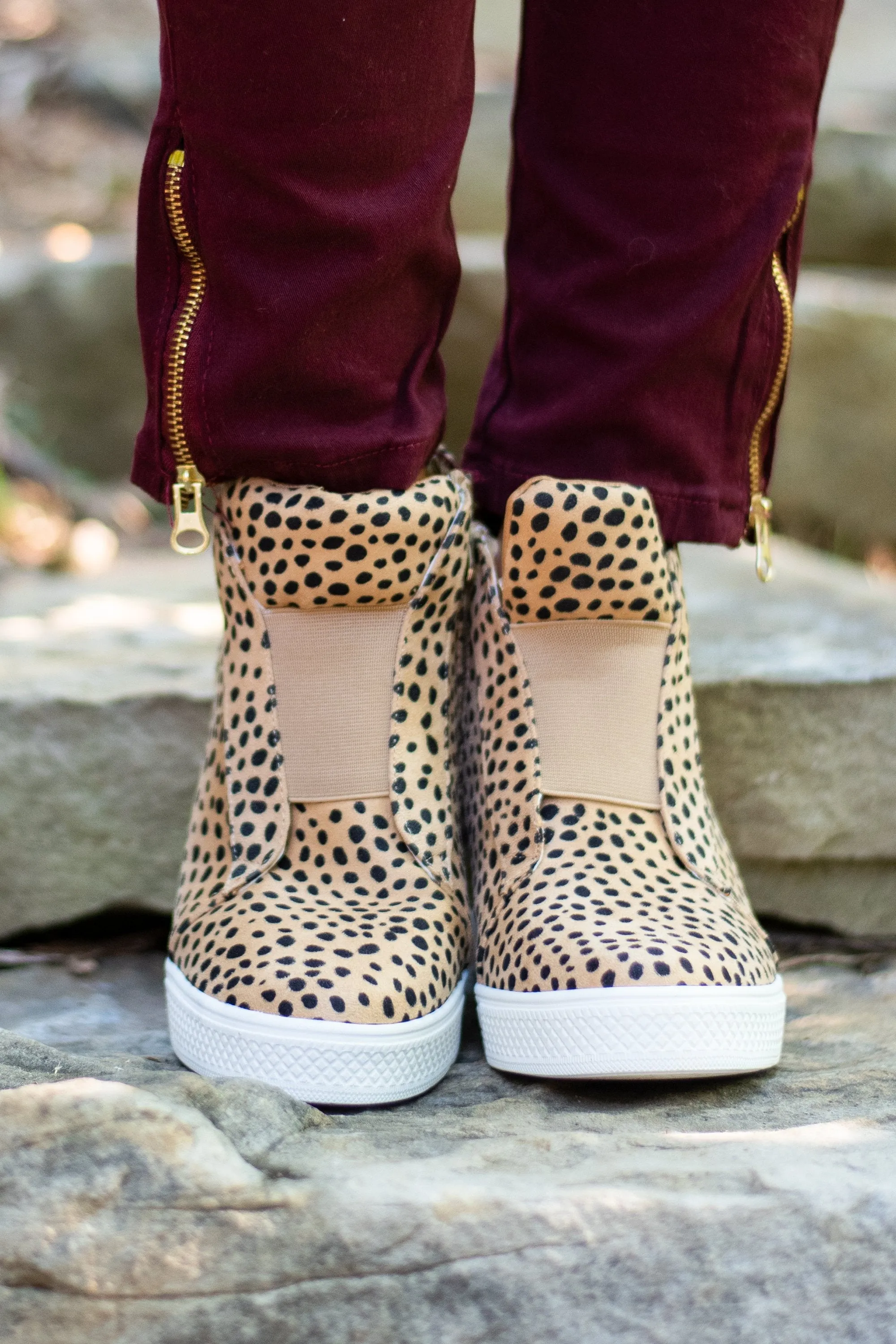 Known By All Camel Cheetah Wedge Sneakers
