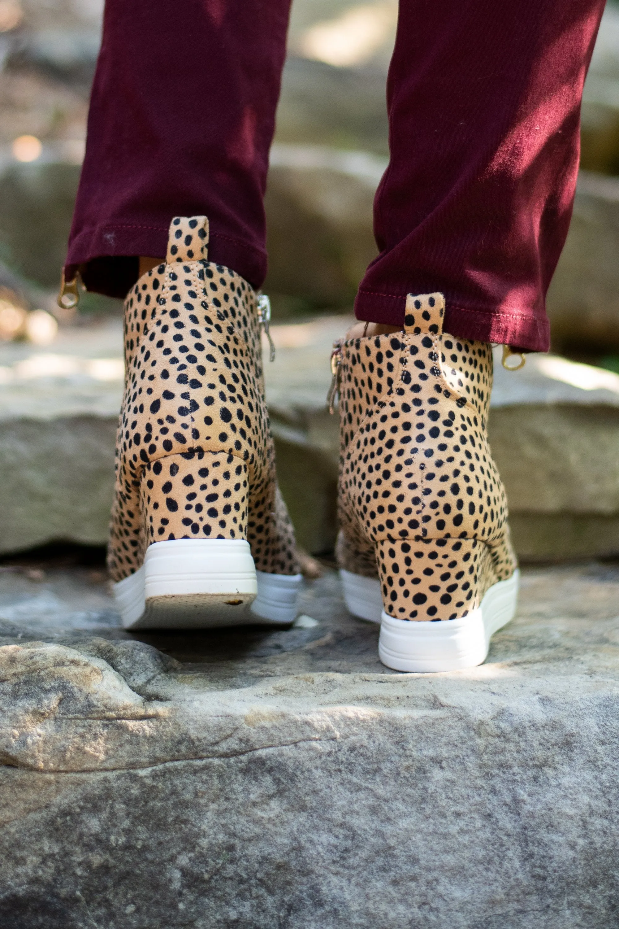 Known By All Camel Cheetah Wedge Sneakers