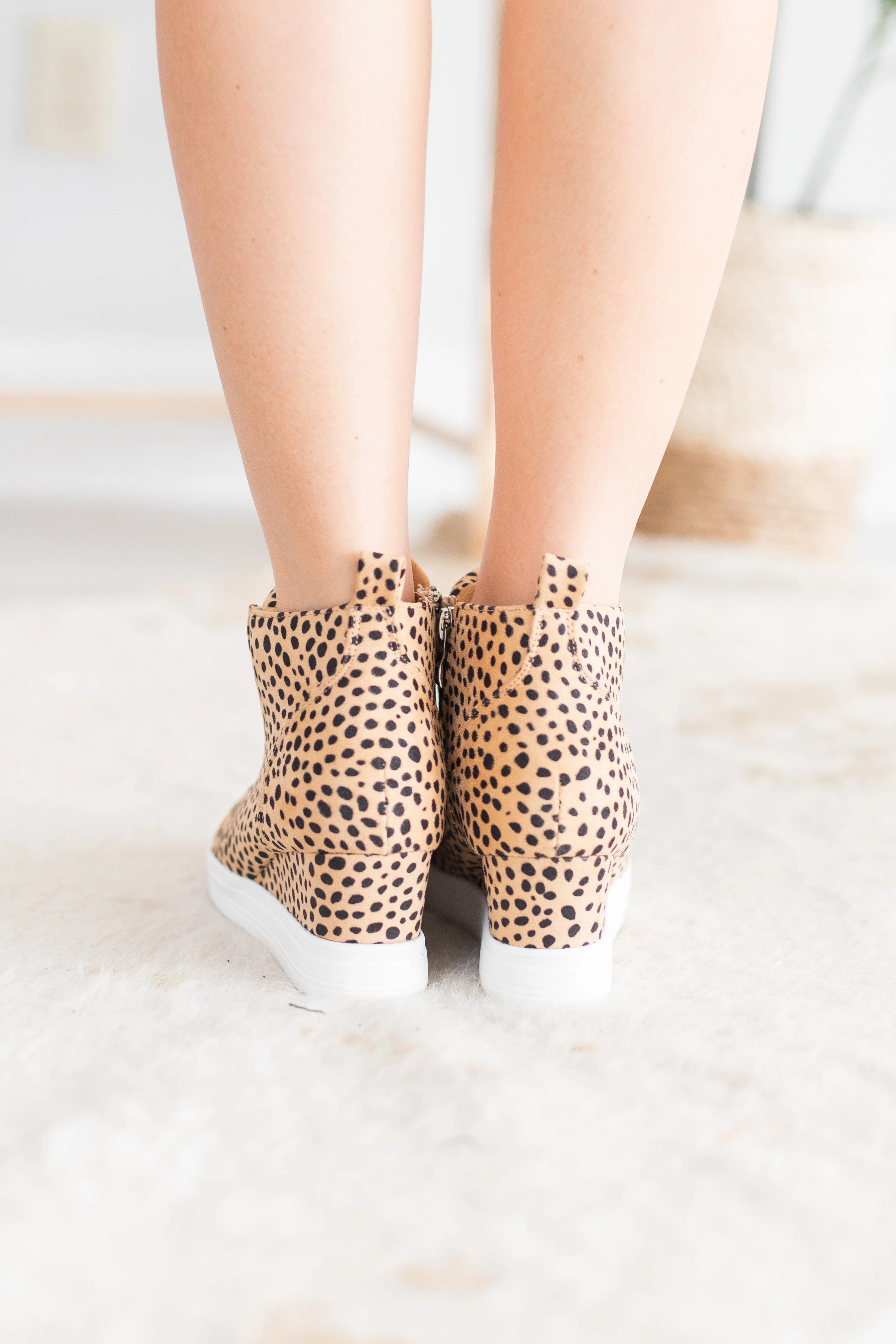 Known By All Camel Cheetah Wedge Sneakers