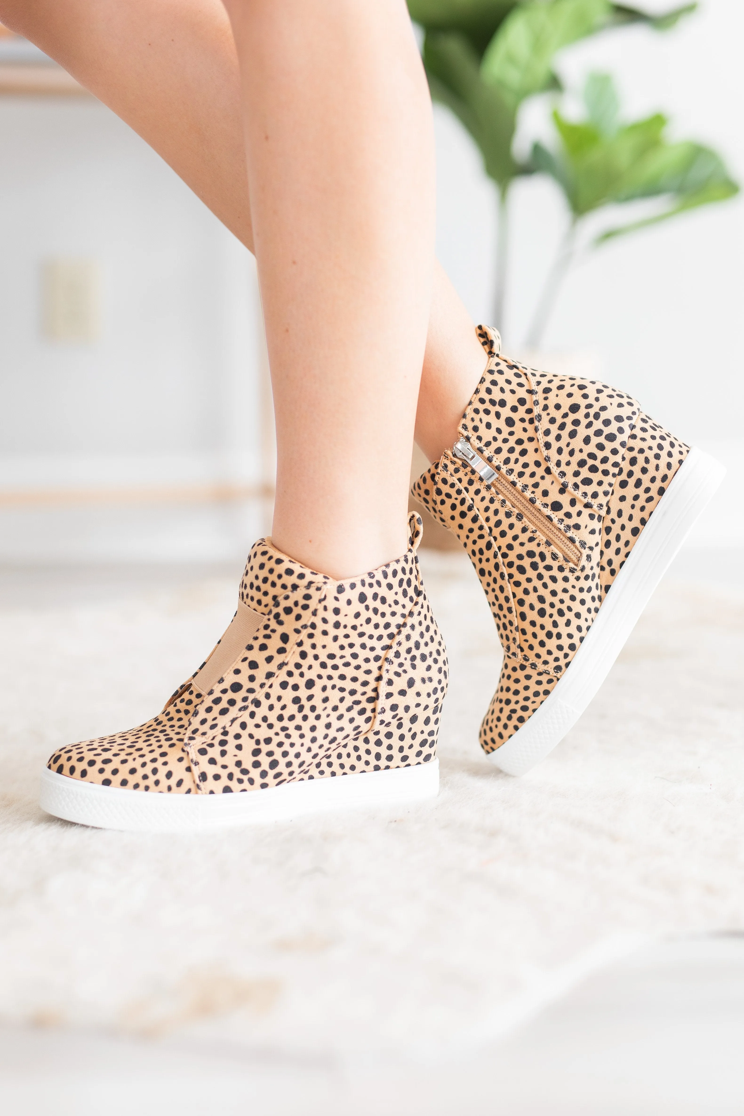 Known By All Camel Cheetah Wedge Sneakers