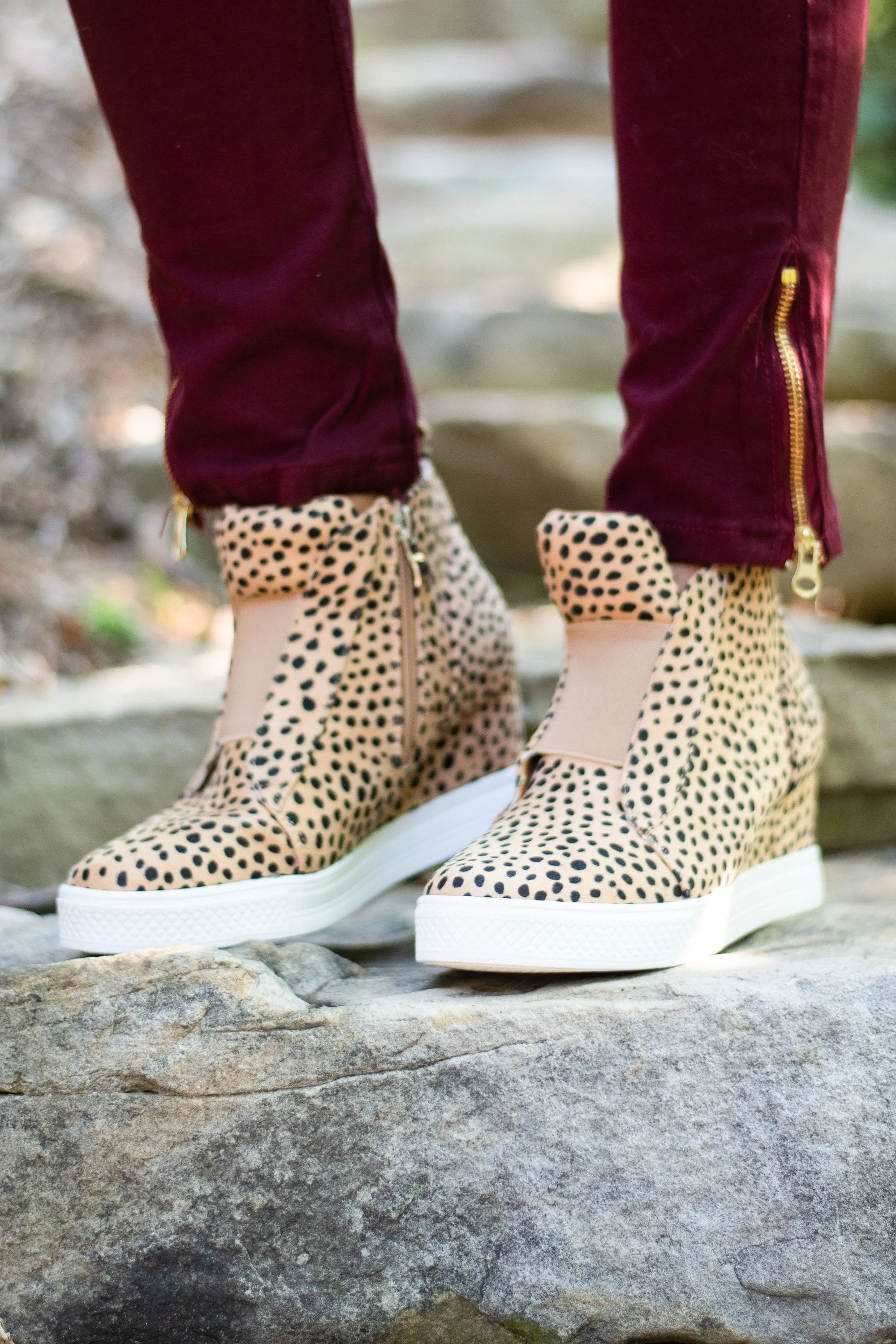 Known By All Camel Cheetah Wedge Sneakers