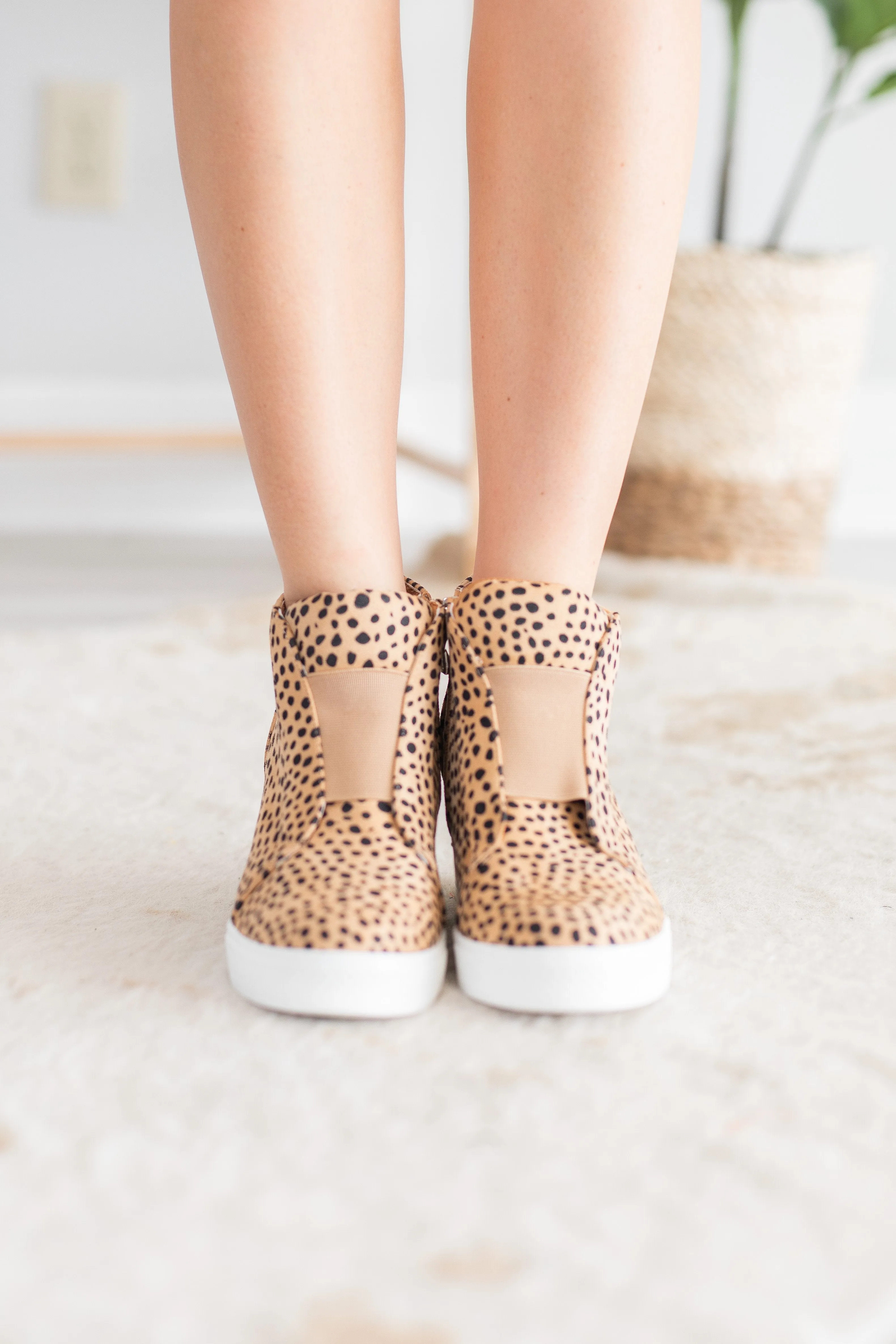 Known By All Camel Cheetah Wedge Sneakers
