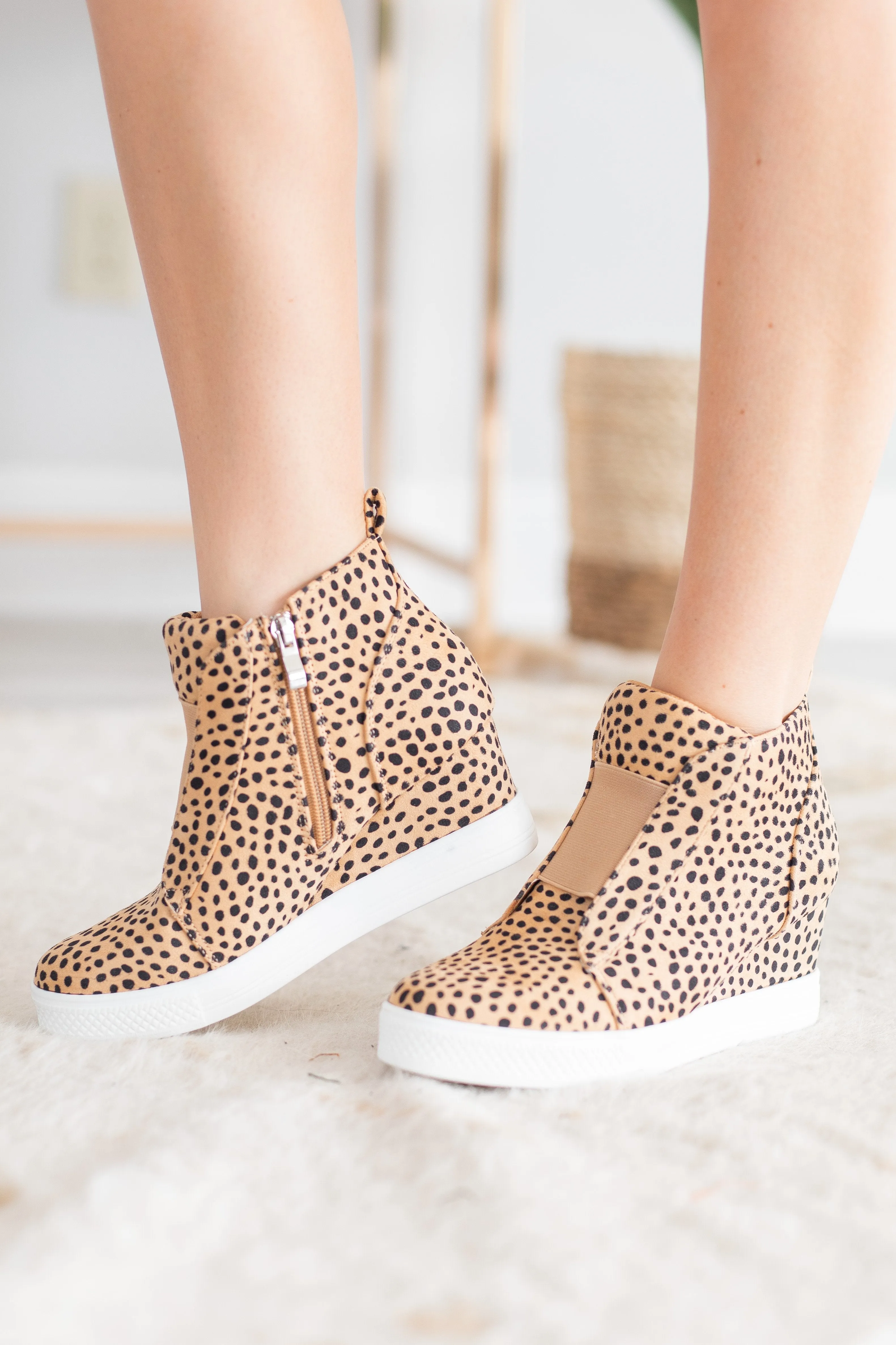 Known By All Camel Cheetah Wedge Sneakers