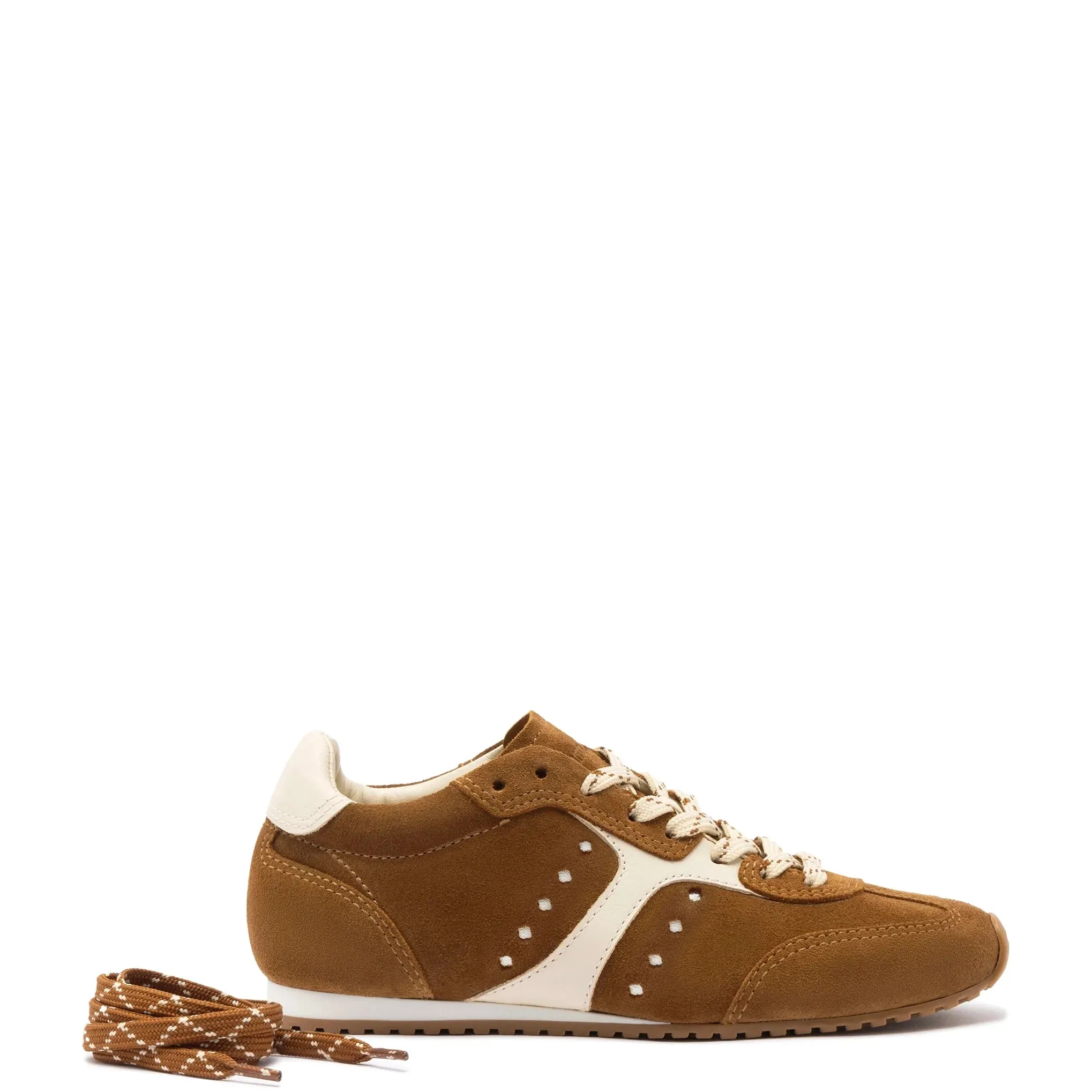 Larroude Stella Sneaker In Russet Suede and Ivory Leather