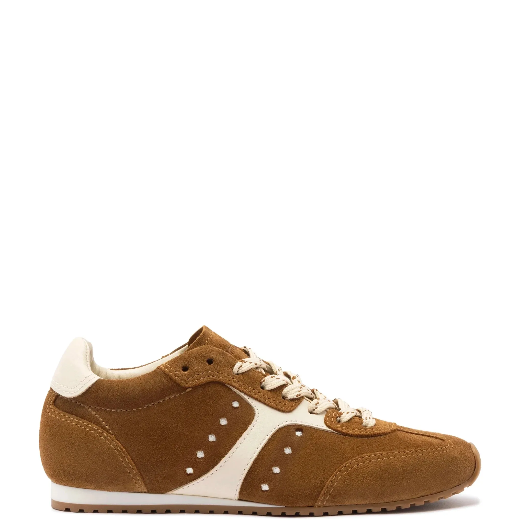 Larroude Stella Sneaker In Russet Suede and Ivory Leather
