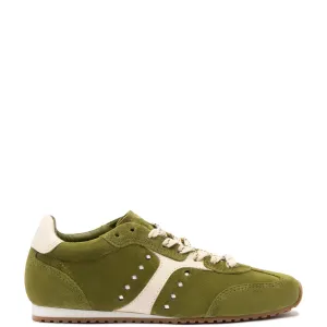 Larroude Stella Sneaker In Seaweed Suede and Ivory Leather
