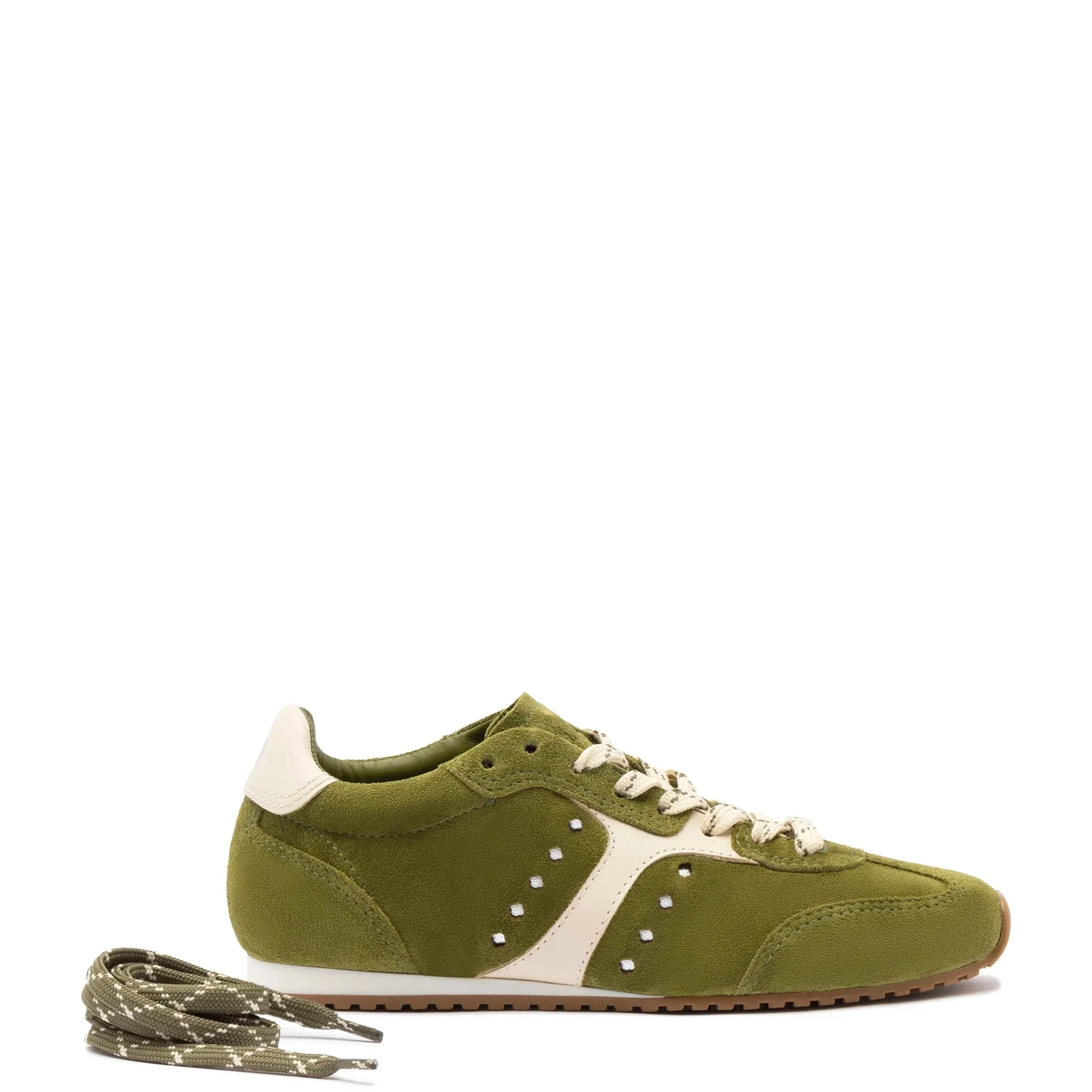 Larroude Stella Sneaker In Seaweed Suede and Ivory Leather