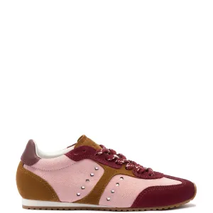 Larroude Stella Sneaker In Tulip, Russet and Wine Suede