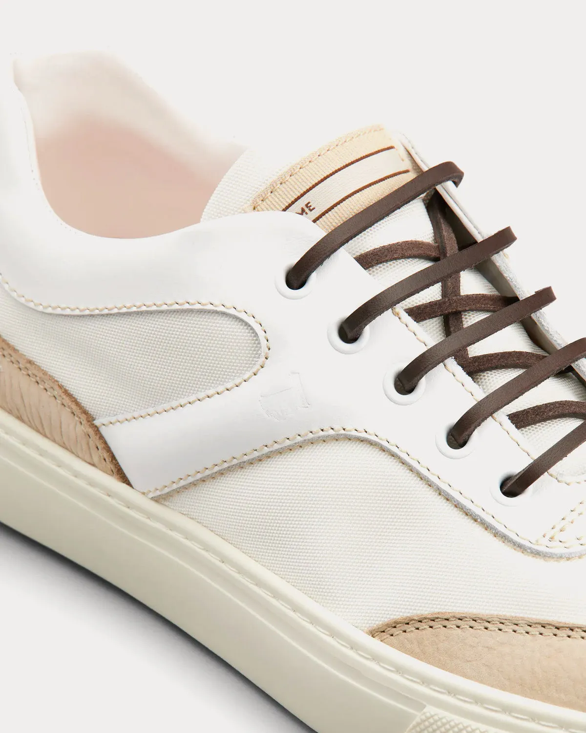 Leather & Fabric Beige / White Low Top Sneakers