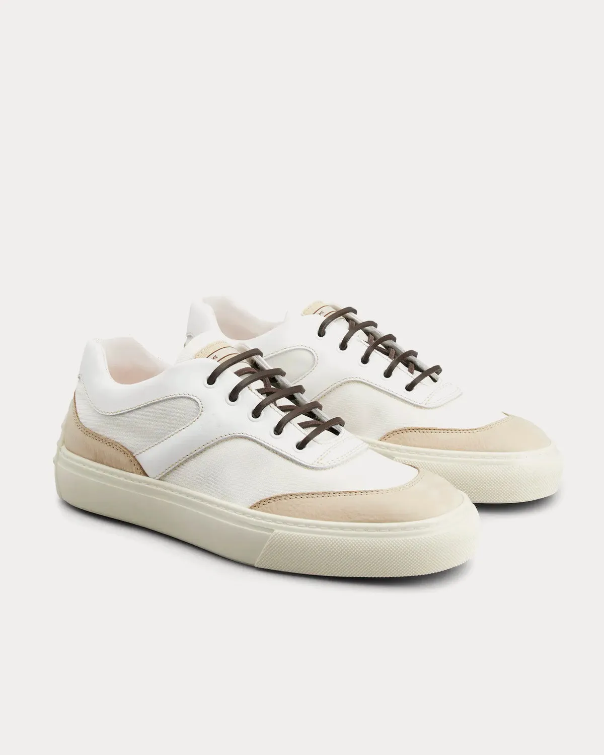 Leather & Fabric Beige / White Low Top Sneakers
