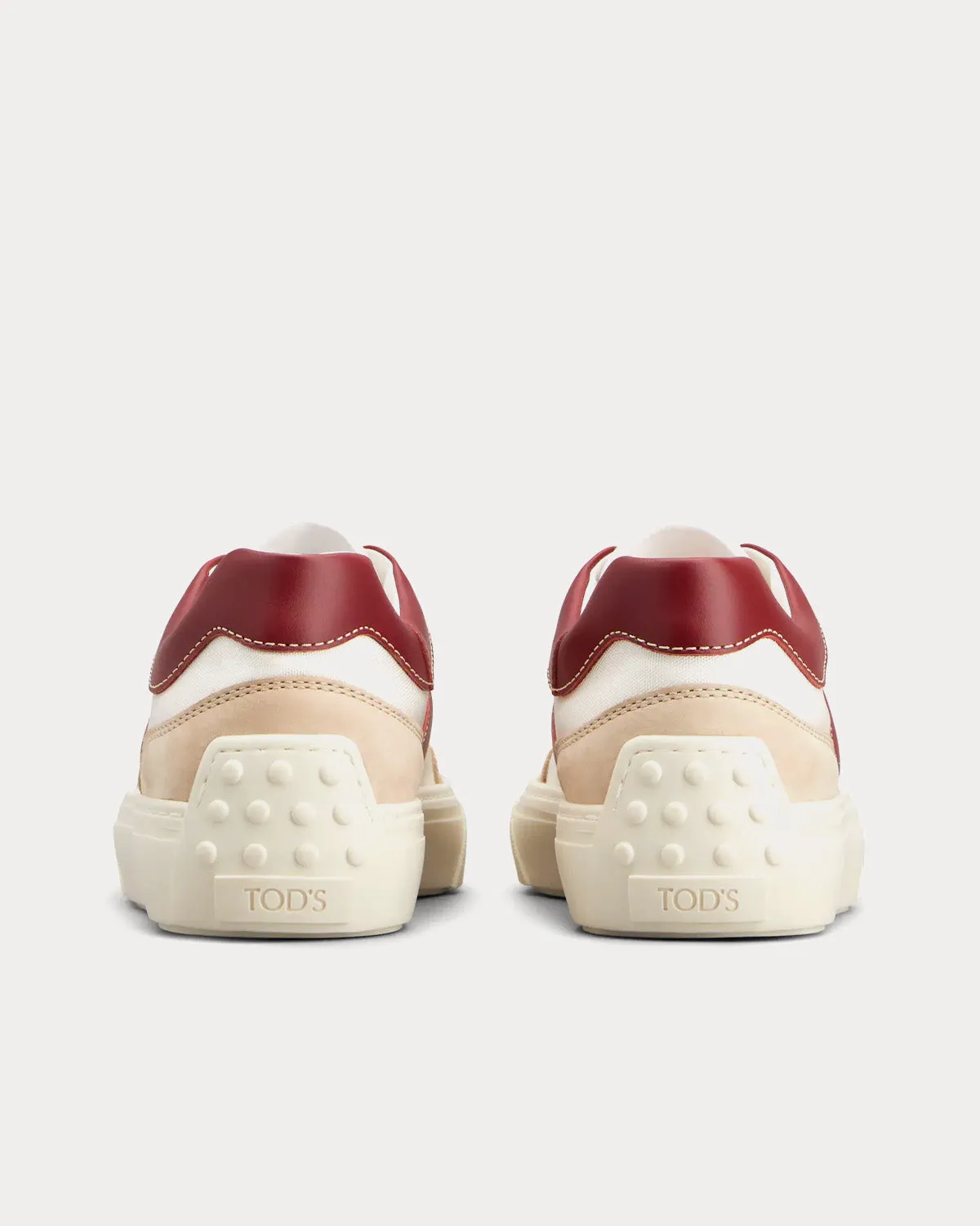 Leather & Fabric White / Off White / Burgundy Low Top Sneakers