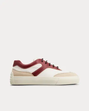 Leather & Fabric White / Off White / Burgundy Low Top Sneakers