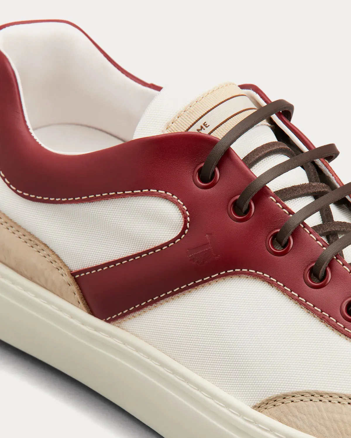 Leather & Fabric White / Off White / Burgundy Low Top Sneakers
