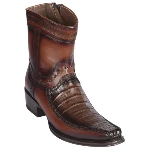 Los Altos Boots Mens #76BF8216 Low Shaft European Square Toe | Genuine Caiman Belly and Deer Leather Boots | Color Faded Brown