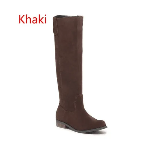 Low Heel Suede Round Toe Knee High Boots